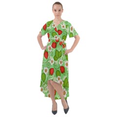 Strawberries Pattern Seamless Front Wrap High Low Dress