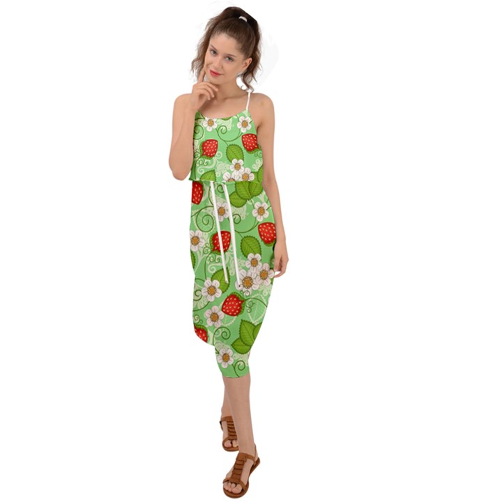 Strawberries Pattern Seamless Waist Tie Cover Up Chiffon Dress