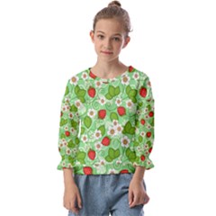 Strawberries Pattern Seamless Kids  Cuff Sleeve Top