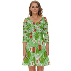 Strawberries Pattern Seamless Shoulder Cut Out Zip Up Dress