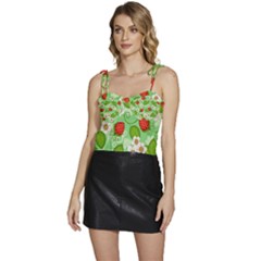 Strawberries Pattern Seamless Flowy Camisole Tie Up Top by Posterlux