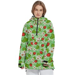 Strawberries Pattern Seamless Women s Pullover Zip Ski And Snowboard Waterproof Breathable Jacket