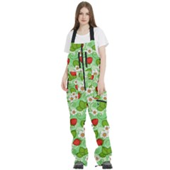 Strawberries Pattern Seamless Women s Front Zip Ski And Snowboard Bib Pants