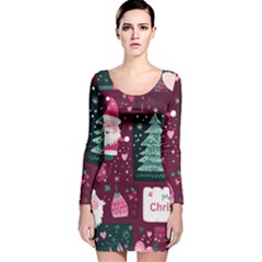 Christmas Santa Claus Long Sleeve Velvet Bodycon Dress