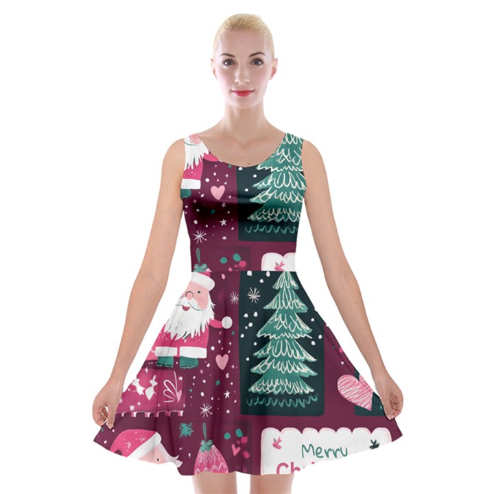 Christmas Santa Claus Velvet Skater Dress