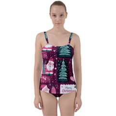 Christmas Santa Claus Twist Front Tankini Set