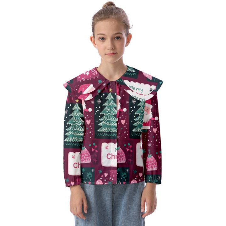 Christmas Santa Claus Kids  Peter Pan Collar Blouse