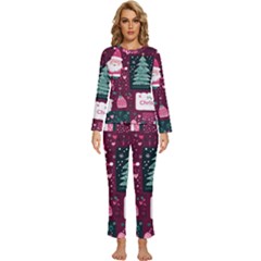 Christmas Santa Claus Womens  Long Sleeve Lightweight Pajamas Set