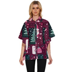 Christmas Santa Claus Women s Batwing Button Up Shirt