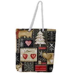 Christmas Reindeer Full Print Rope Handle Tote (large)