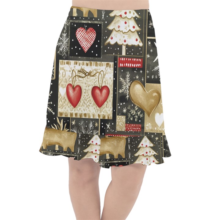 Christmas Reindeer Fishtail Chiffon Skirt