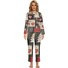 Christmas Reindeer Womens  Long Sleeve Lightweight Pajamas Set