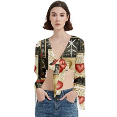 Christmas Reindeer Trumpet Sleeve Cropped Top