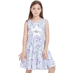 Personalized Name Unicorn Floral Pattern Kids  Skater Dress