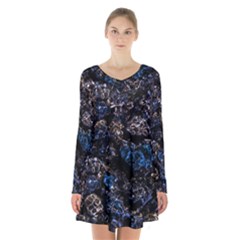 Rocky Lake Reflection  Long Sleeve Velvet V-neck Dress