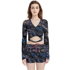 Rocky Lake Reflection  Velvet Wrap Crop Top And Shorts Set by dflcprintsclothing