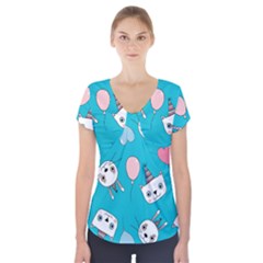 Birtay Cats Bunnies, Koteto Short Sleeve Front Detail Top