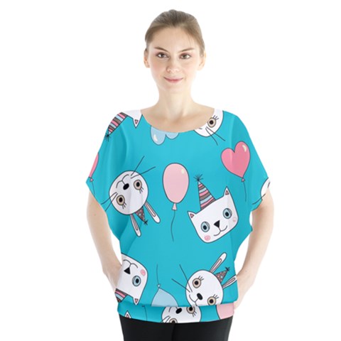 Birtay Cats Bunnies, Koteto Batwing Chiffon Blouse by kyorashop23