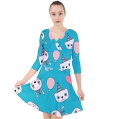 Birtay Cats Bunnies, Koteto Quarter Sleeve Front Wrap Dress by kyorashop23