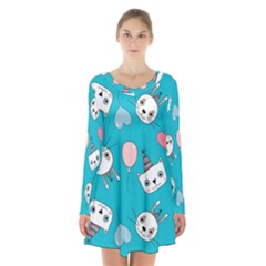 Birtay Cats Bunnies, Koteto Long Sleeve Velvet V-neck Dress