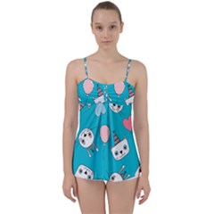 Birtay Cats Bunnies, Koteto Babydoll Tankini Top by kyorashop23