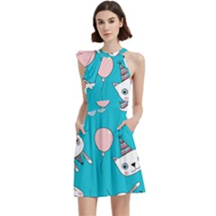 Birtay Cats Bunnies, Koteto Cocktail Party Halter Sleeveless Dress With Pockets by kyorashop23