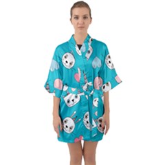 Birtay Cats Bunnies, Koteto Half Sleeve Satin Kimono 