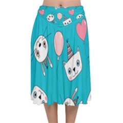 Birtay Cats Bunnies, Koteto Velvet Flared Midi Skirt by kyorashop23