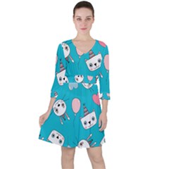 Birtay Cats Bunnies, Koteto Quarter Sleeve Ruffle Waist Dress by kyorashop23