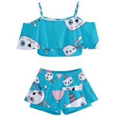 Birtay Cats Bunnies, Koteto Kids  Off Shoulder Skirt Bikini