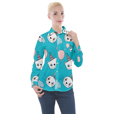 Birtay Cats Bunnies, Koteto Women s Long Sleeve Pocket Shirt by kyorashop23