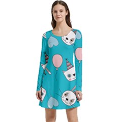 Birtay Cats Bunnies, Koteto Long Sleeve Velour Skater Dress by kyorashop23