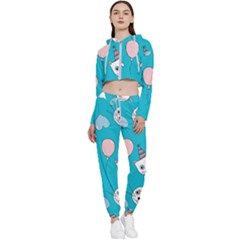 Birtay Cats Bunnies, Koteto Cropped Zip Up Lounge Set by kyorashop23