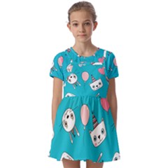 Birtay Cats Bunnies, Koteto Kids  Short Sleeve Pinafore Style Dress