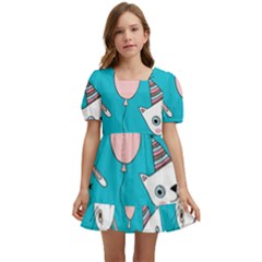 Birtay Cats Bunnies, Koteto Kids  Short Sleeve Dolly Dress by kyorashop23