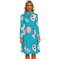 Birtay Cats Bunnies, Koteto Long Sleeve Shirt Collar A-line Dress