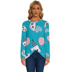 Birtay Cats Bunnies, Koteto Long Sleeve Crew Neck Pullover Top