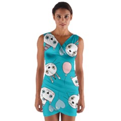 Birtay Cats Bunnies, Koteto Wrap Front Bodycon Dress