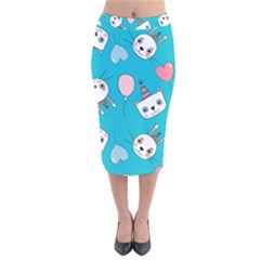 Birtay Cats Bunnies, Koteto Velvet Midi Pencil Skirt by kyorashop23