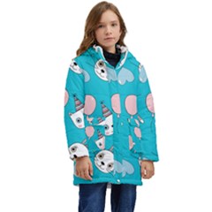 Birtay Cats Bunnies, Koteto Kids  Hooded Longline Puffer Jacket by kyorashop23