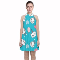 Birtay Cats Bunnies, Koteto Velvet Halter Neckline Dress 