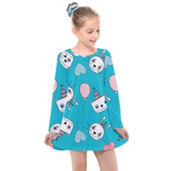 Birtay Cats Bunnies, Koteto Kids  Long Sleeve Dress