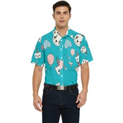 Birtay Cats Bunnies, Koteto Men s Short Sleeve Pocket Shirt  by kyorashop23