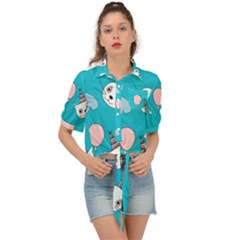 Birtay Cats Bunnies, Koteto Tie Front Shirt  by kyorashop23