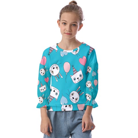 Birtay Cats Bunnies, Koteto Kids  Cuff Sleeve Top by kyorashop23