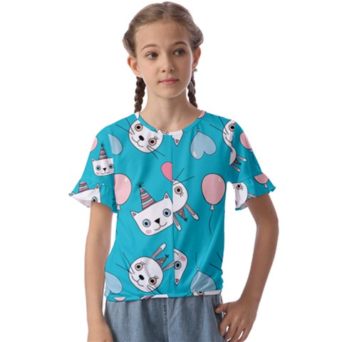 Birtay Cats Bunnies, Koteto Kids  Cuff Sleeve Scrunch Bottom T-shirt by kyorashop23