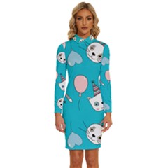 Birtay Cats Bunnies, Koteto Long Sleeve Shirt Collar Bodycon Dress by kyorashop23