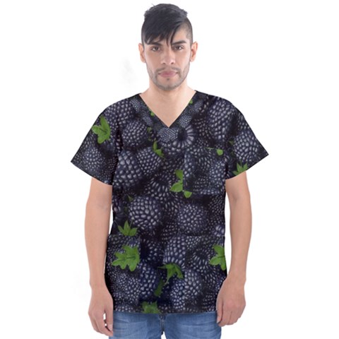 Blackberry Fruit, Fruit Men s V-neck Scrub Top by kyorashop23