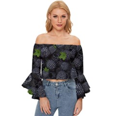 Blackberry Fruit, Fruit Off Shoulder Flutter Bell Sleeve Top