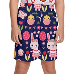 Bunny - Easter Pattern Kids  Basketball Shorts by kyorashop23